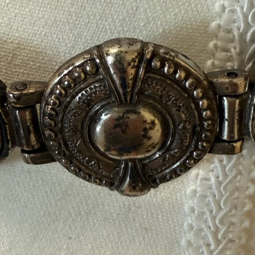 Fossil Skinny Belt Brown Leather‎ Womens S Ornate Silver Metal Buckle and Keeper